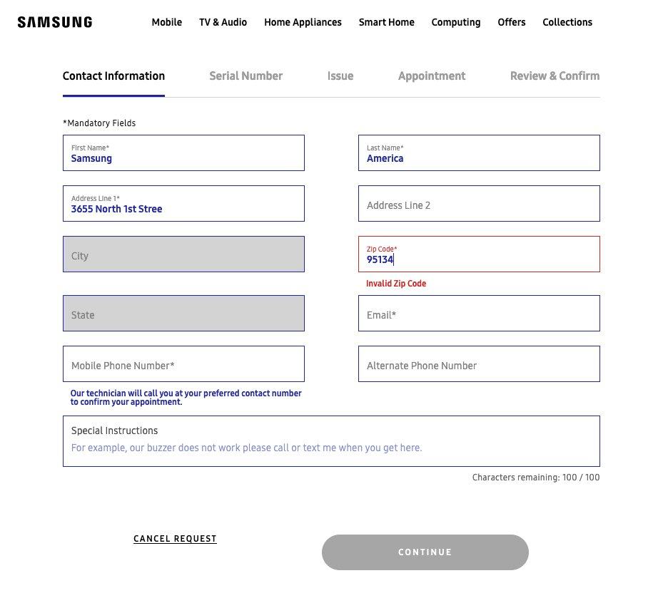 Valid zip code is marked as invalid