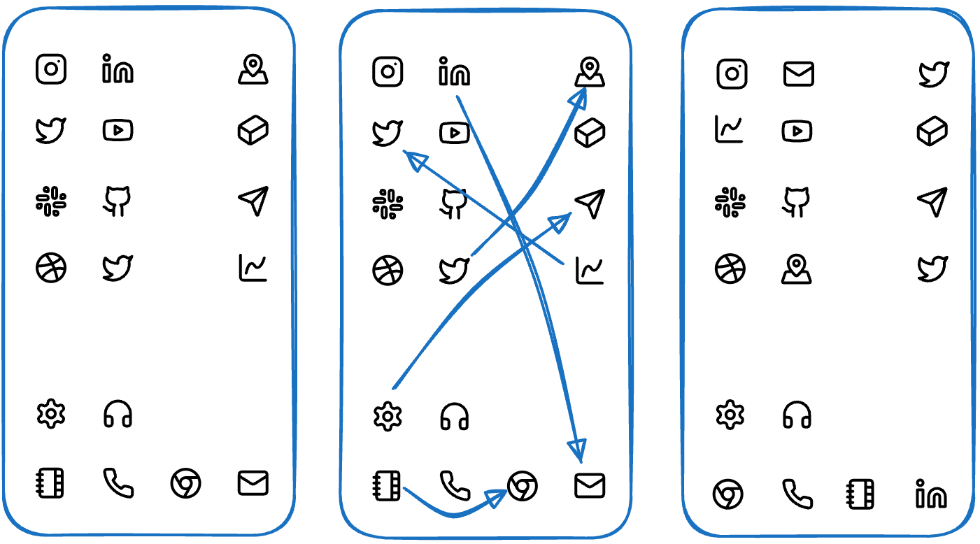 Apps order shuffled on a phone screen