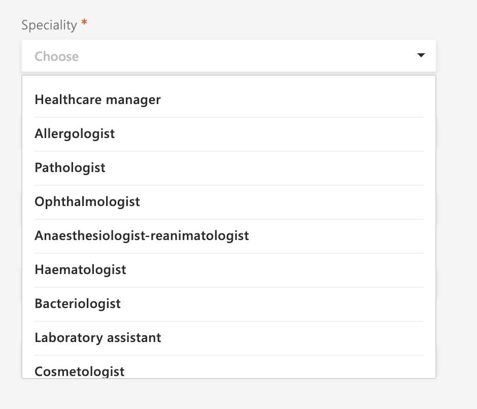 Long dropdown menu with many institution names and no search field