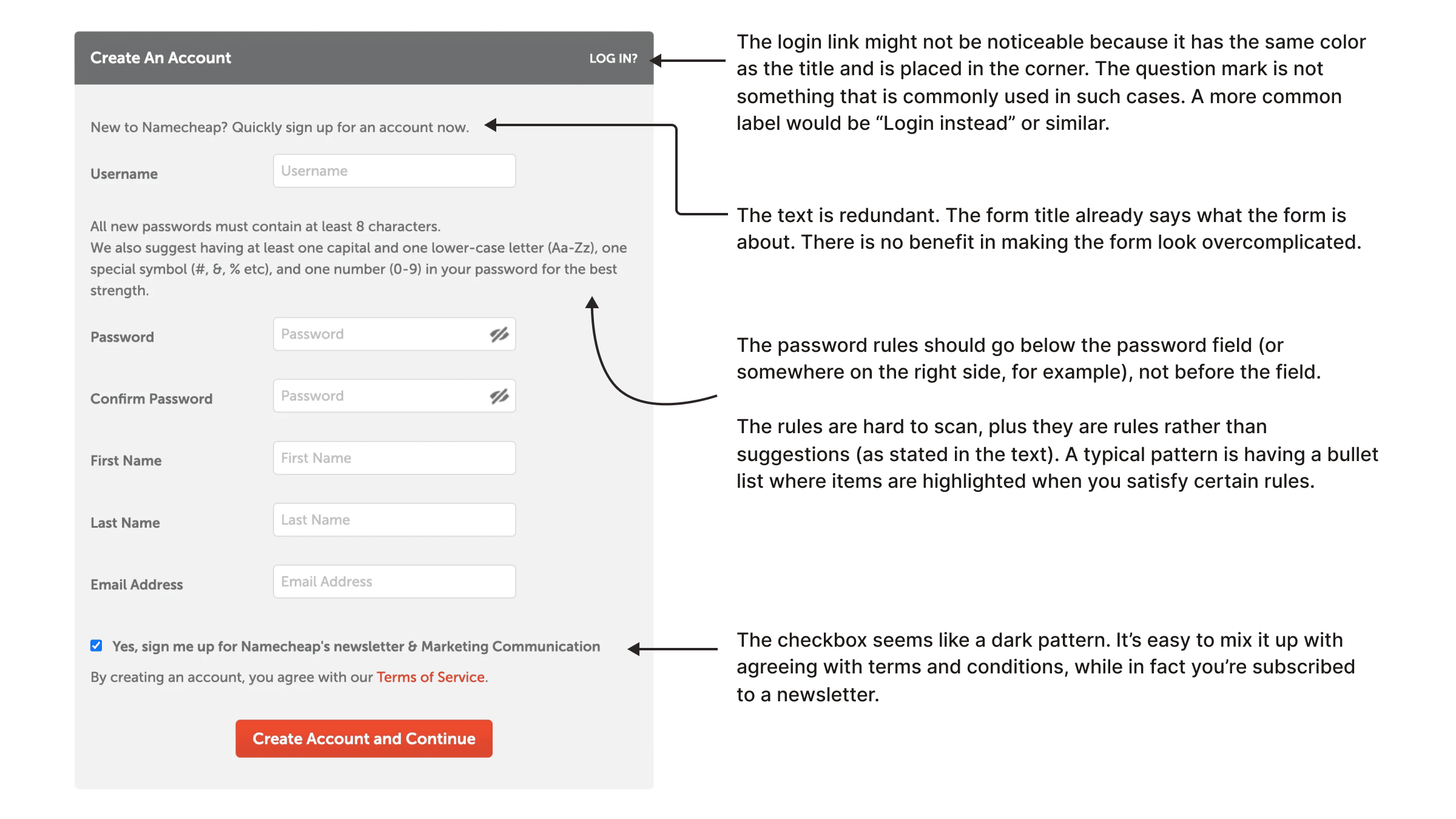 Highlighted problems in the form