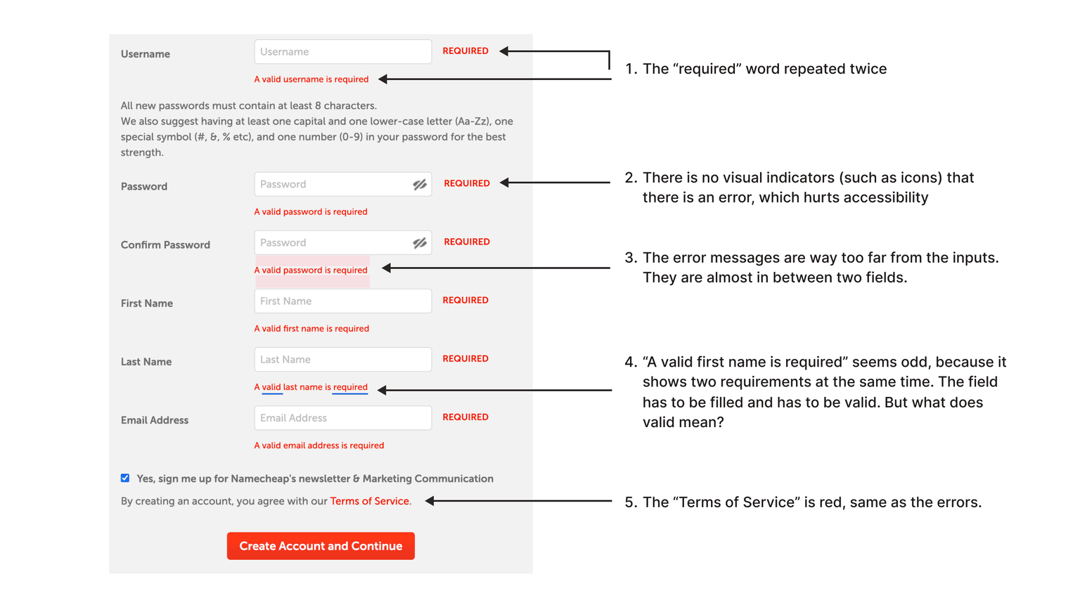 Keyboard navigation and error states