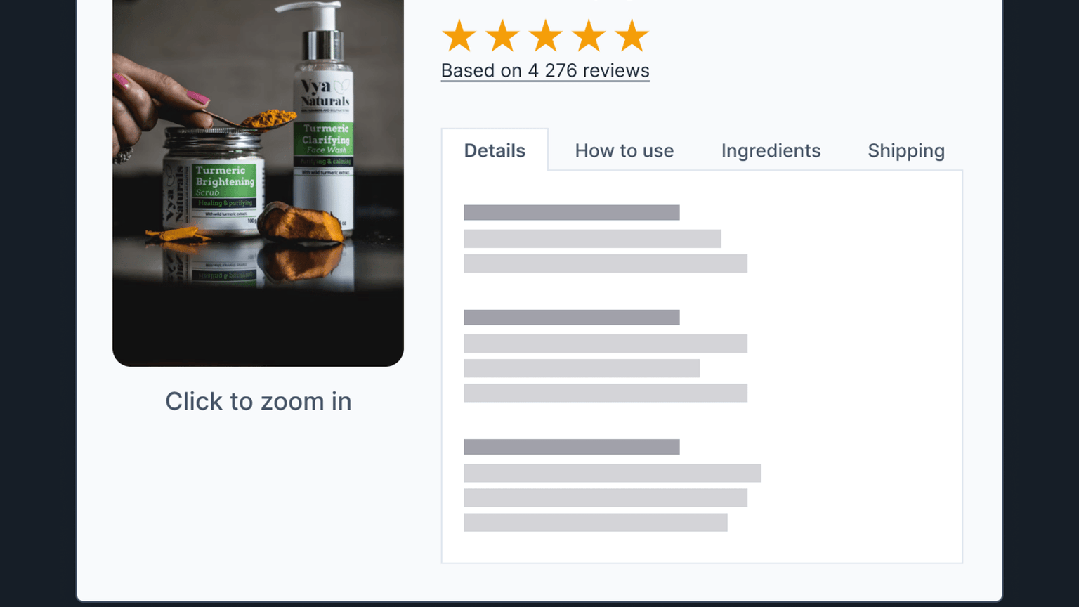 Product page with vertical sections